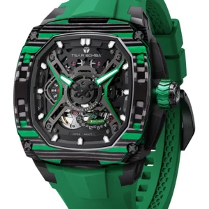 TSAR BOMBA Automatic Watch for Men. Square Carbon Fiber Mechanical wristwatch.