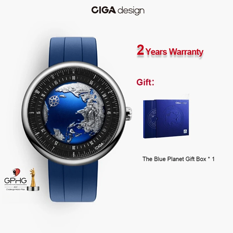 CIGA Design Series U Blue Planet II Luminous Mechanical Watch. Automatic Movement.