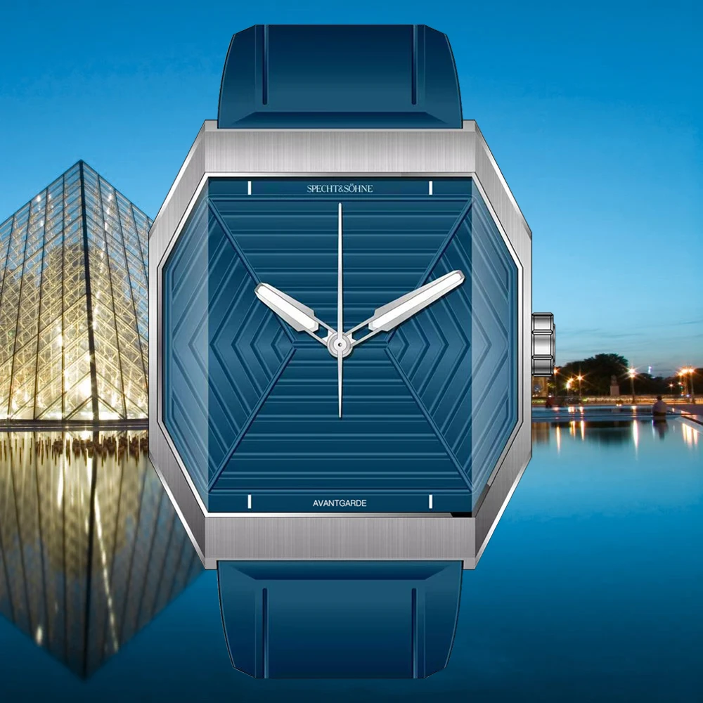 Specht & Söhne Watch. Egyptian pyramids. VH31 Quartz Watch For Men. Octagon. Stainless Steel. Luminous. 36mm Retro Watch