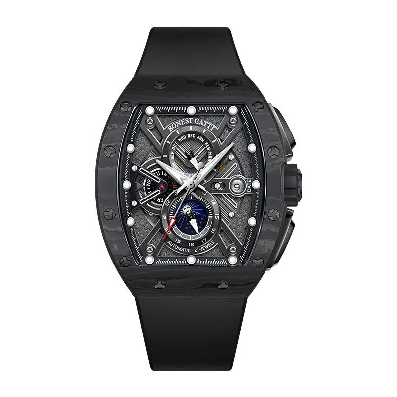 GATTI 9007 New Watches for Men Automatic Mechanical Watch Carbon Fiber Multi-Functional Fashionable Wristwatch