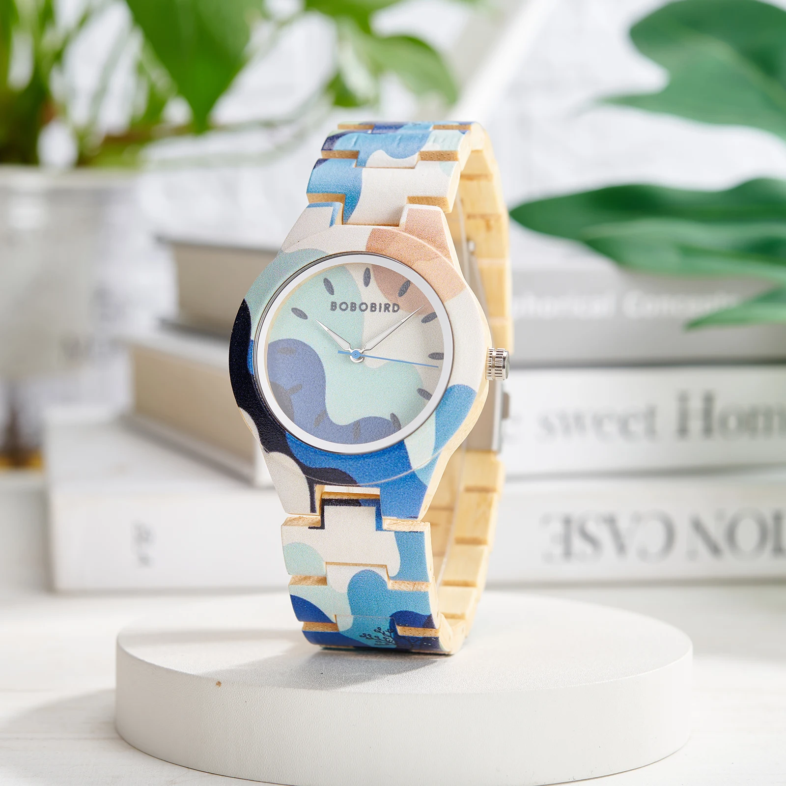 BOBOBIRD Women's Wooden Watch.  Artistic Ladies Bamboo Quartz Watches Unique Illustration Eco-Friendly Timepieces for Women