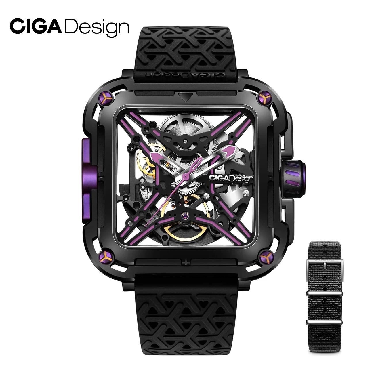 CIGA Design Square Skeleton Automatic Men's Watch. X Series SUV Luminous Anti-shock Mechanical Wrist Watch