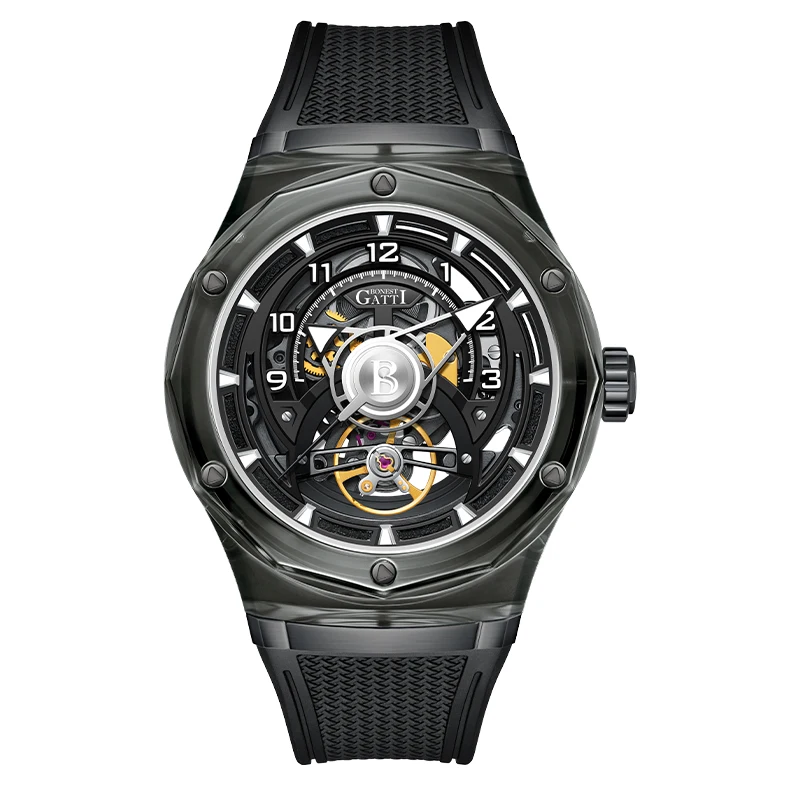 Gatti Men's Luxury Refined Sapphire .Transparent Case Back .Luminous Automatic Watch.