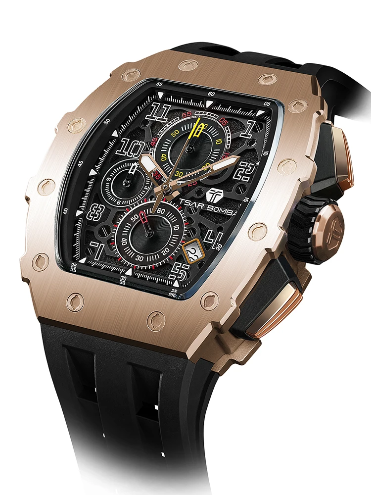 TSAR BOMBA TB8204--S Watch for Men. Japan Quartz Chronograph 50M Water Resistant.
