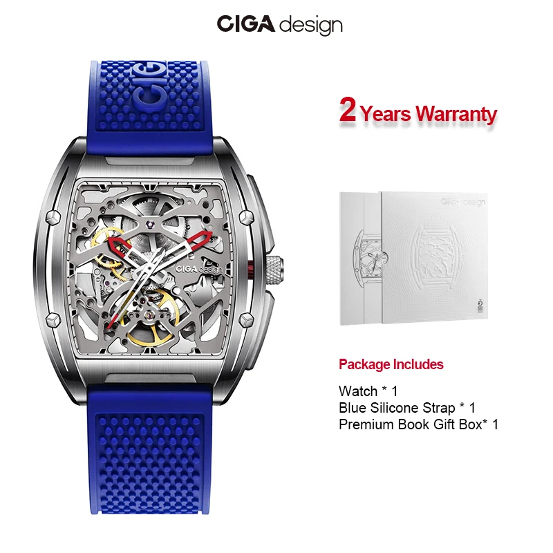 CIGA Design Skeleton Automatic Watch for Men Z Series Mechanical Wristwatches 316L Stainless Steel Silicone Straps Timepiece