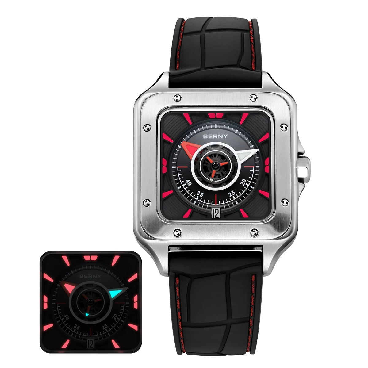 BERNY Tank. Men's Mechanical Watch. AM153M Square 10ATM Water Resitance. Super Luminous. Sapphire. Automatic .