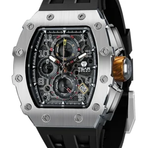 TSAR BOMBA Watch for Men. Tonneau Design Stainless Steel Wristwatch.