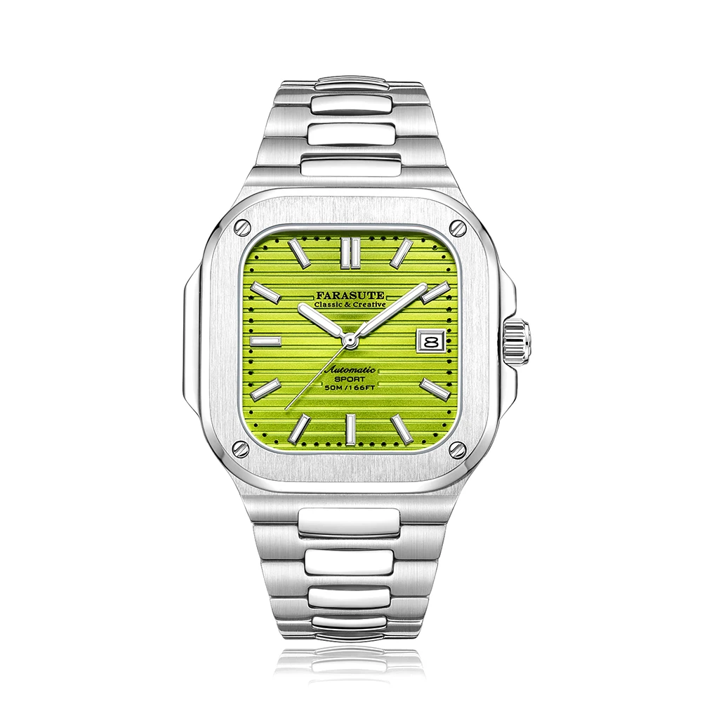 FARASUTE Men's Automatic Watch. 38mm Square. Mechanical. Ultrathin 8.9mm Case. Sapphire. 5ATM Water Resistant. Miyota 9019