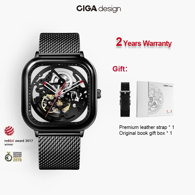 CIGA Design Anti-seismic Skeleton Automatic Watches for Men. Mechanical Watch. 316L Stainless Stee.